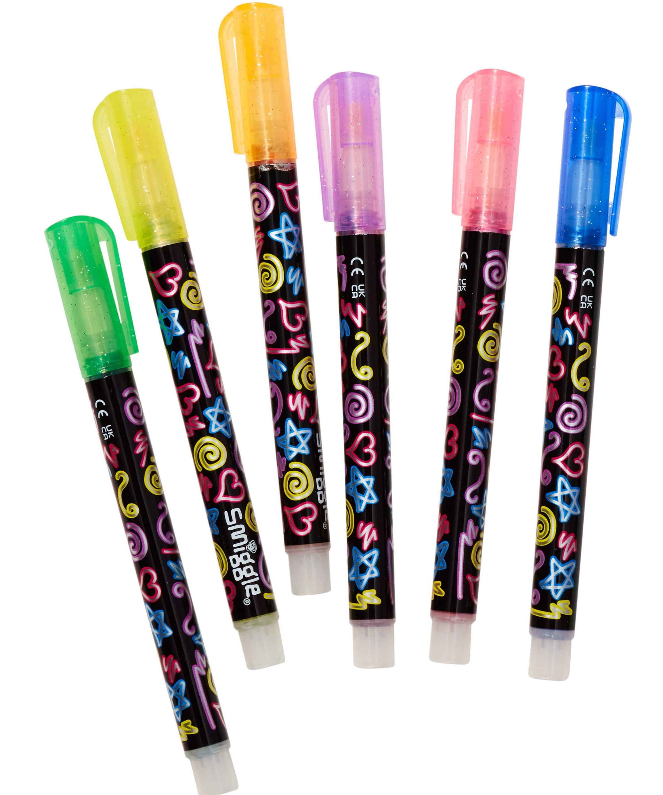 Smiggle - محدد خارجي فضي لامع مع قلم تمييز قابل للطي مجموعة 6 أقلام