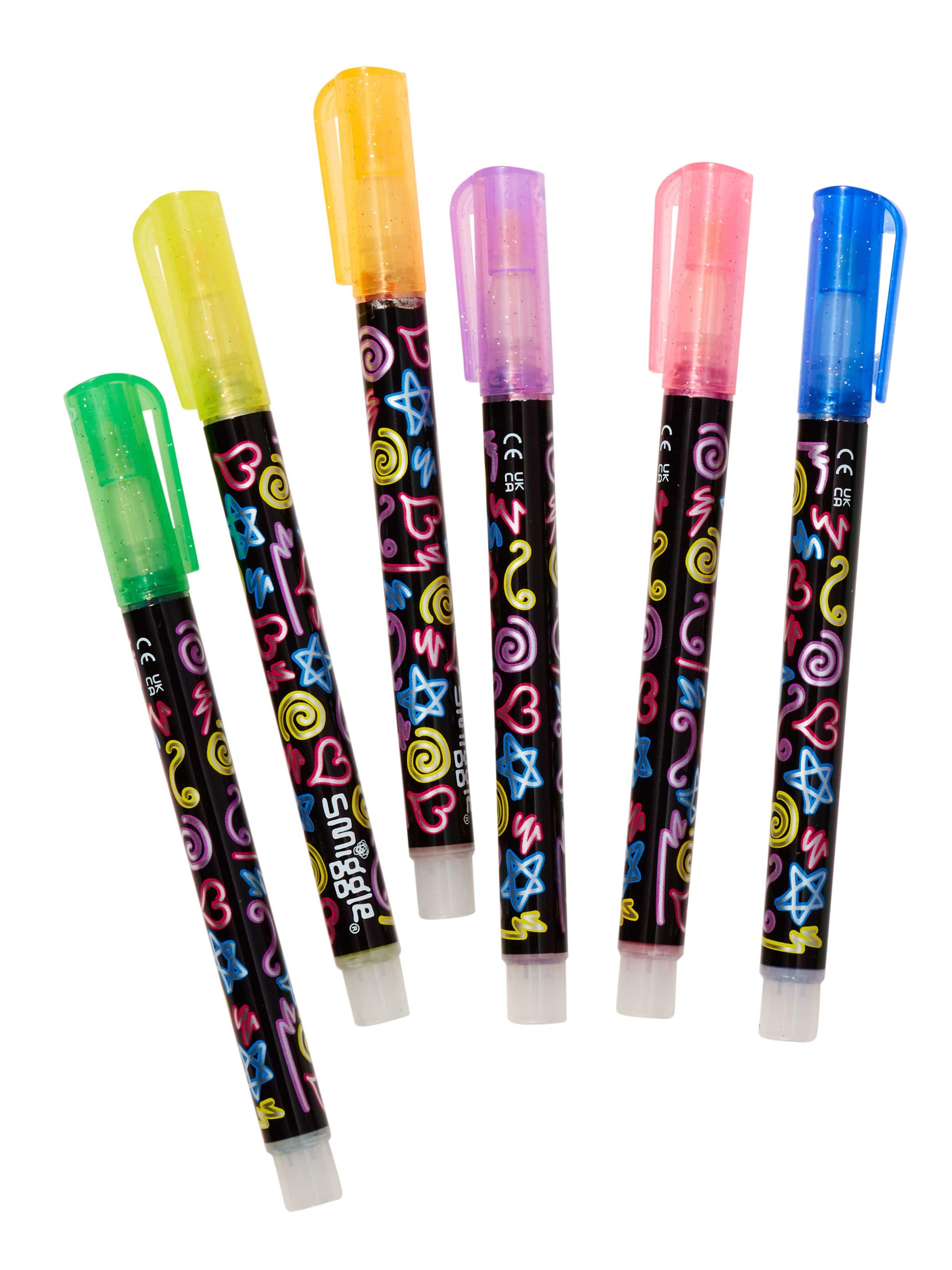 Smiggle - محدد خارجي فضي لامع مع قلم تمييز قابل للطي مجموعة 6 أقلام