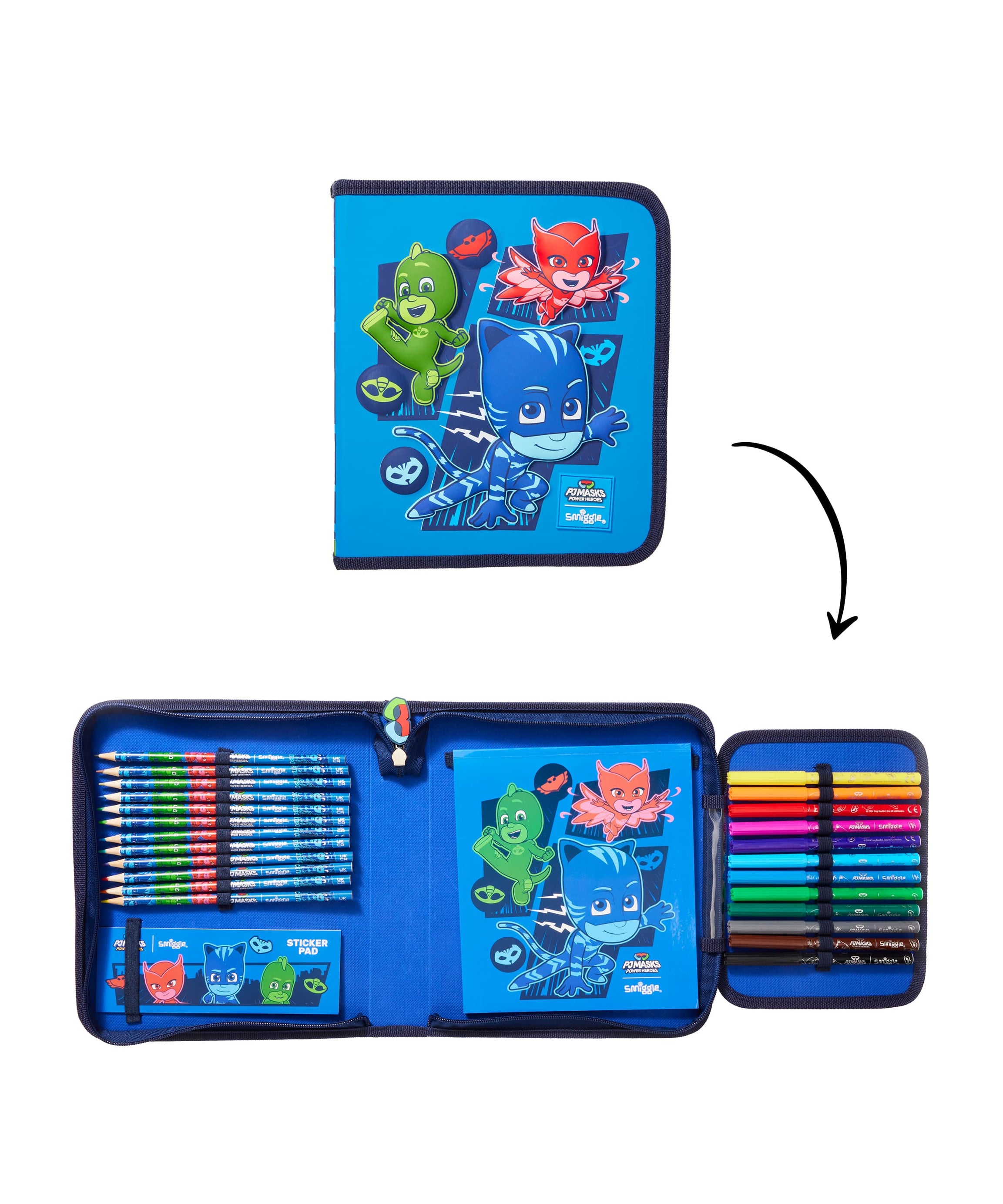 Smiggle - مجموعة قرطاسية وصندوق أقلام PJ Mask
