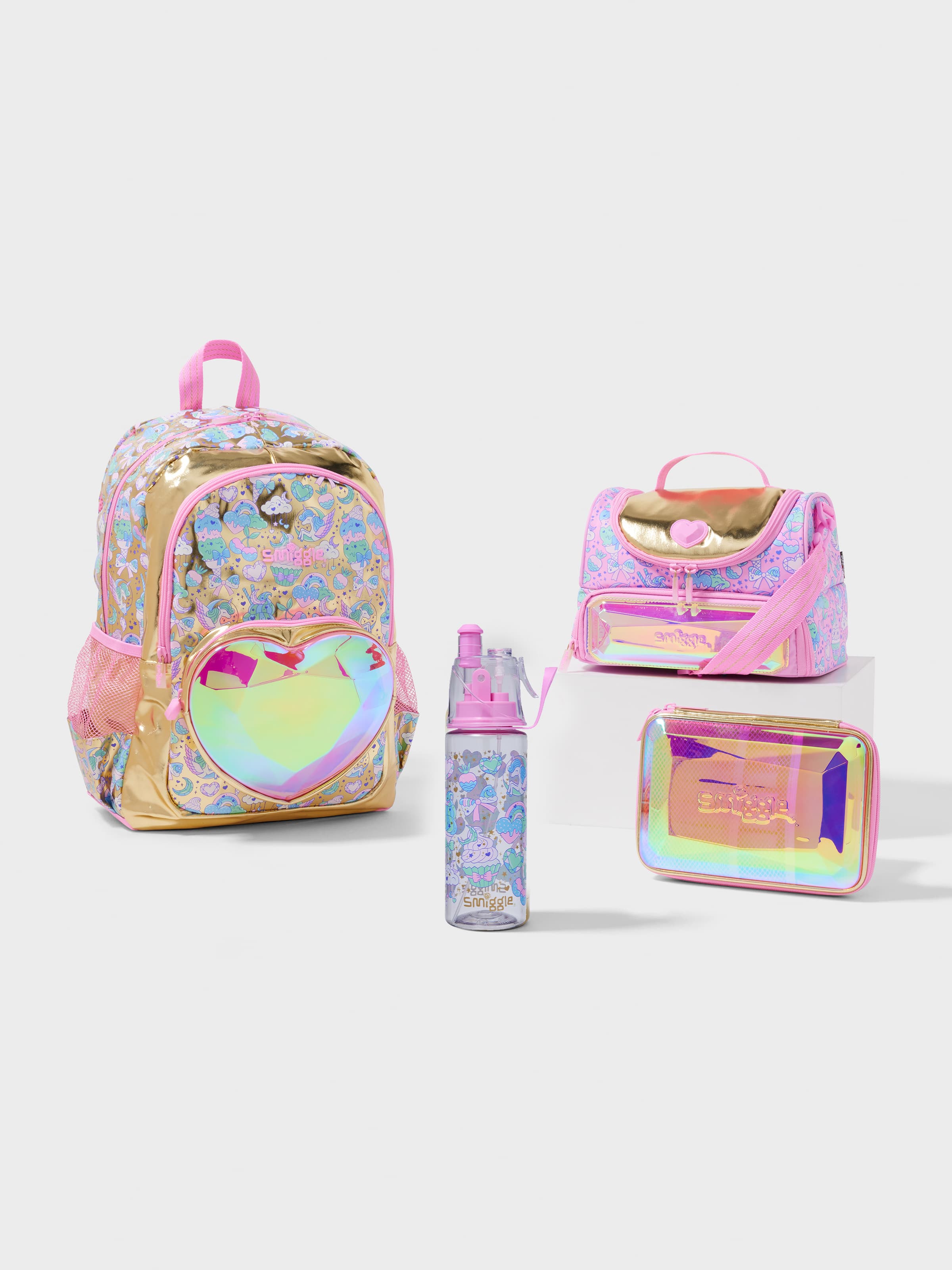 Smiggle - مجموعة حقائب مدرسية متألقة من 4 قطع