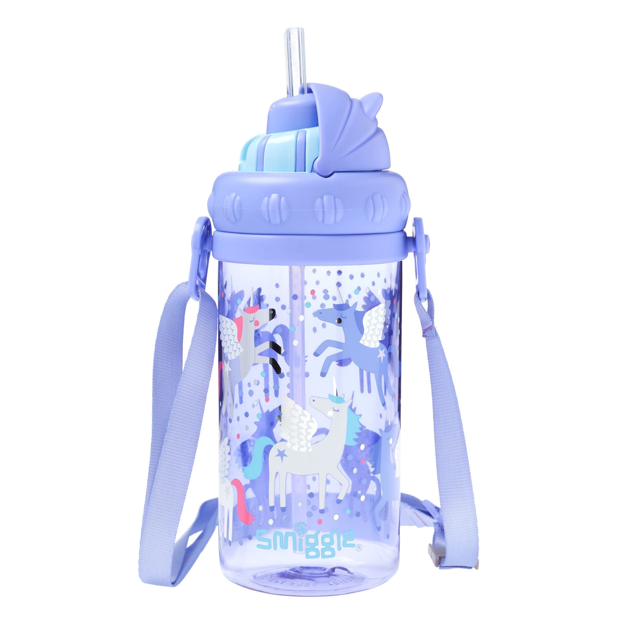 Smiggle - زجاجة ماء 400ML مع مصاصة وحمالة قابلة للرفع والنزول خالية من BPA