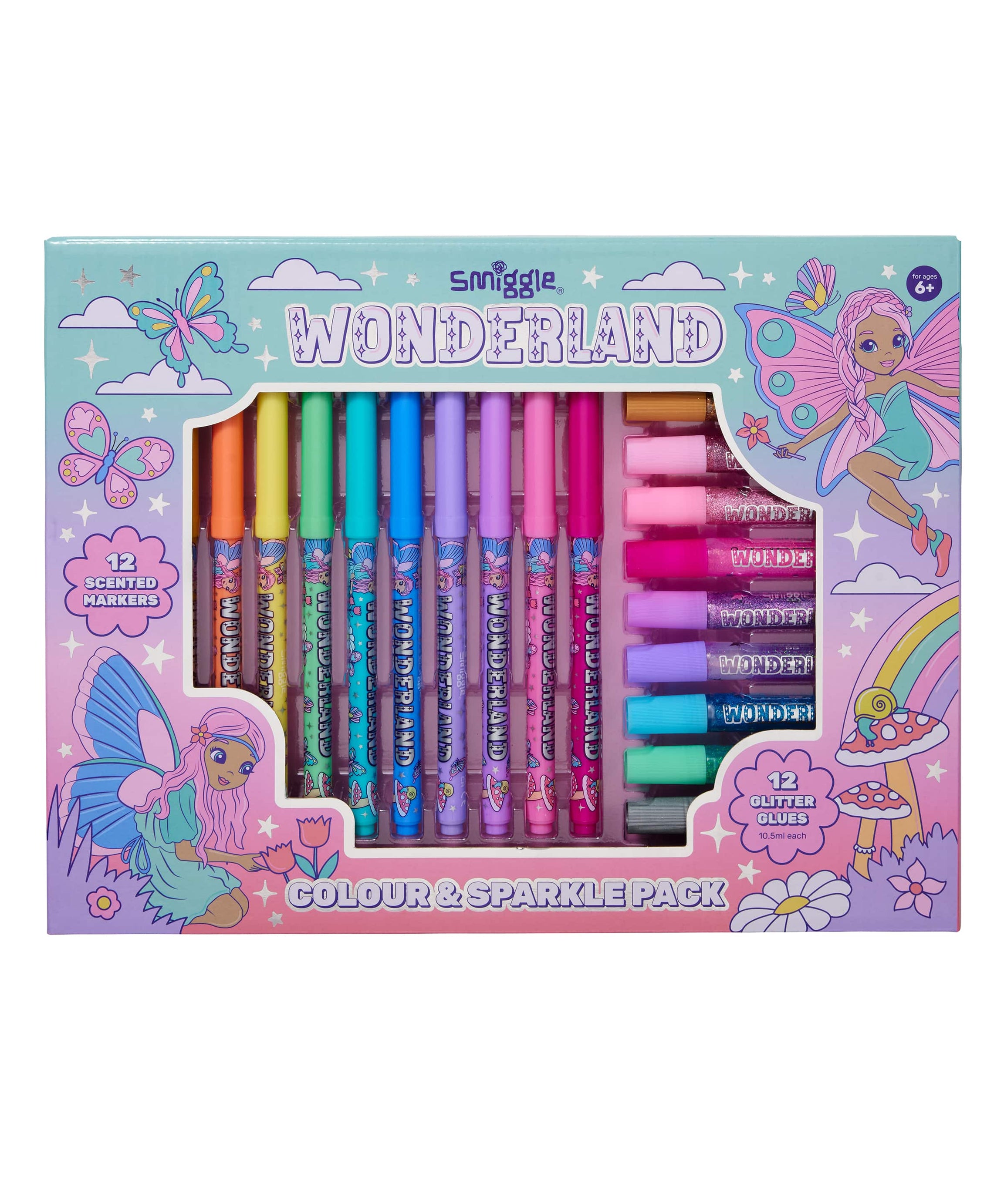 Smiggle - مجموعة قلم تلوين معطر Wonderland وغراء لامع