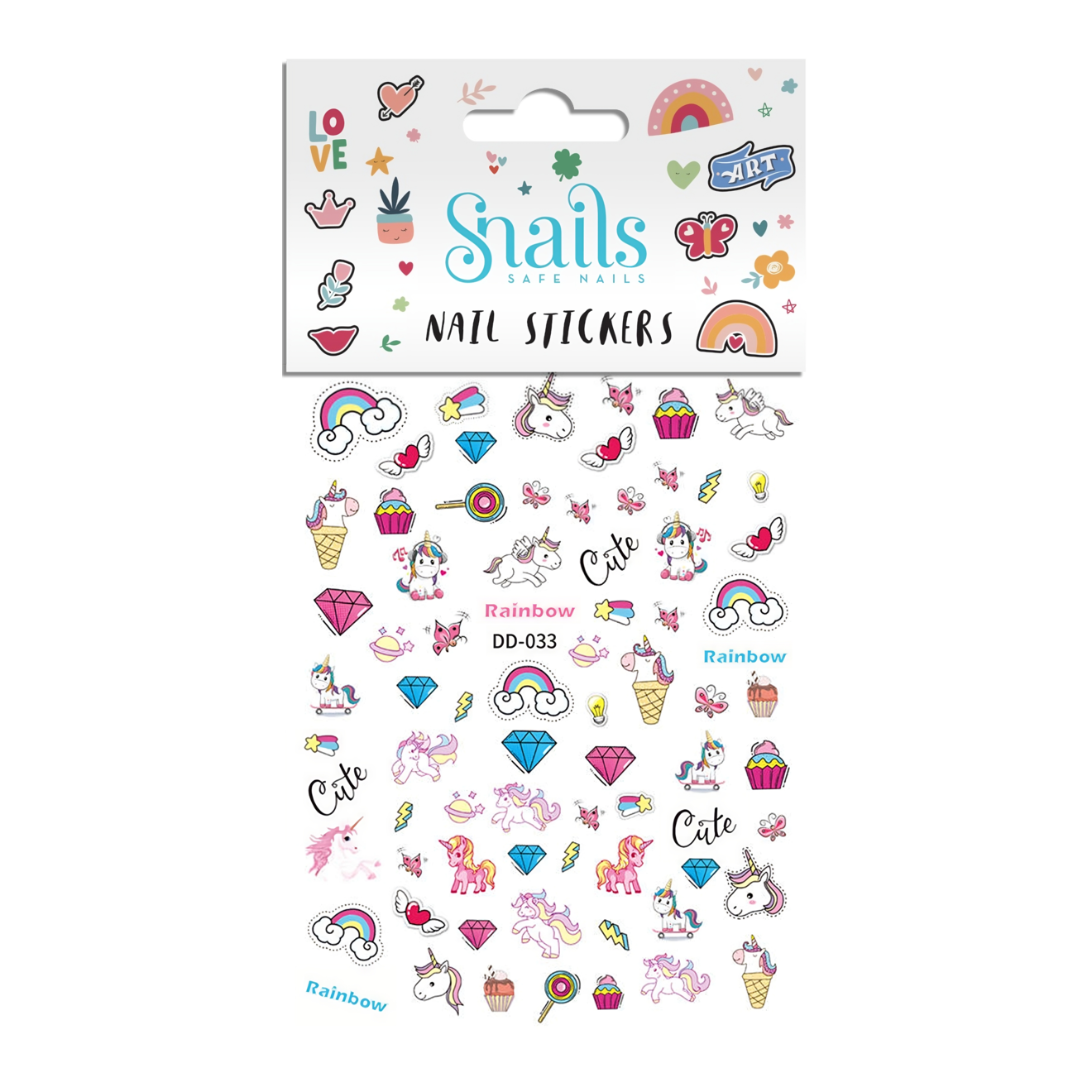 Snails -Çocuk Tırnak Sticker Seti - Unicorn Rainbow