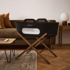 SnuzBaskit Graphite Moses Basket + Walnut Stand - Graphite / Walnut-Moses Baskets-Graphite / Walnut- | Natural Baby Shower