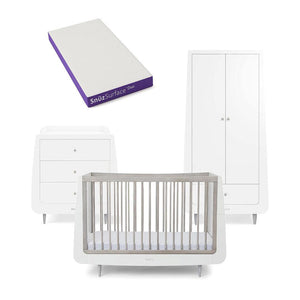 SnuzKot 3 Piece Nursery Furniture Set - The Natural Edit - Silver Birch-Nursery Sets-Silver Birch-Snuz Surface Duo Dual-Sided Cot Mattress | Natural Baby Shower