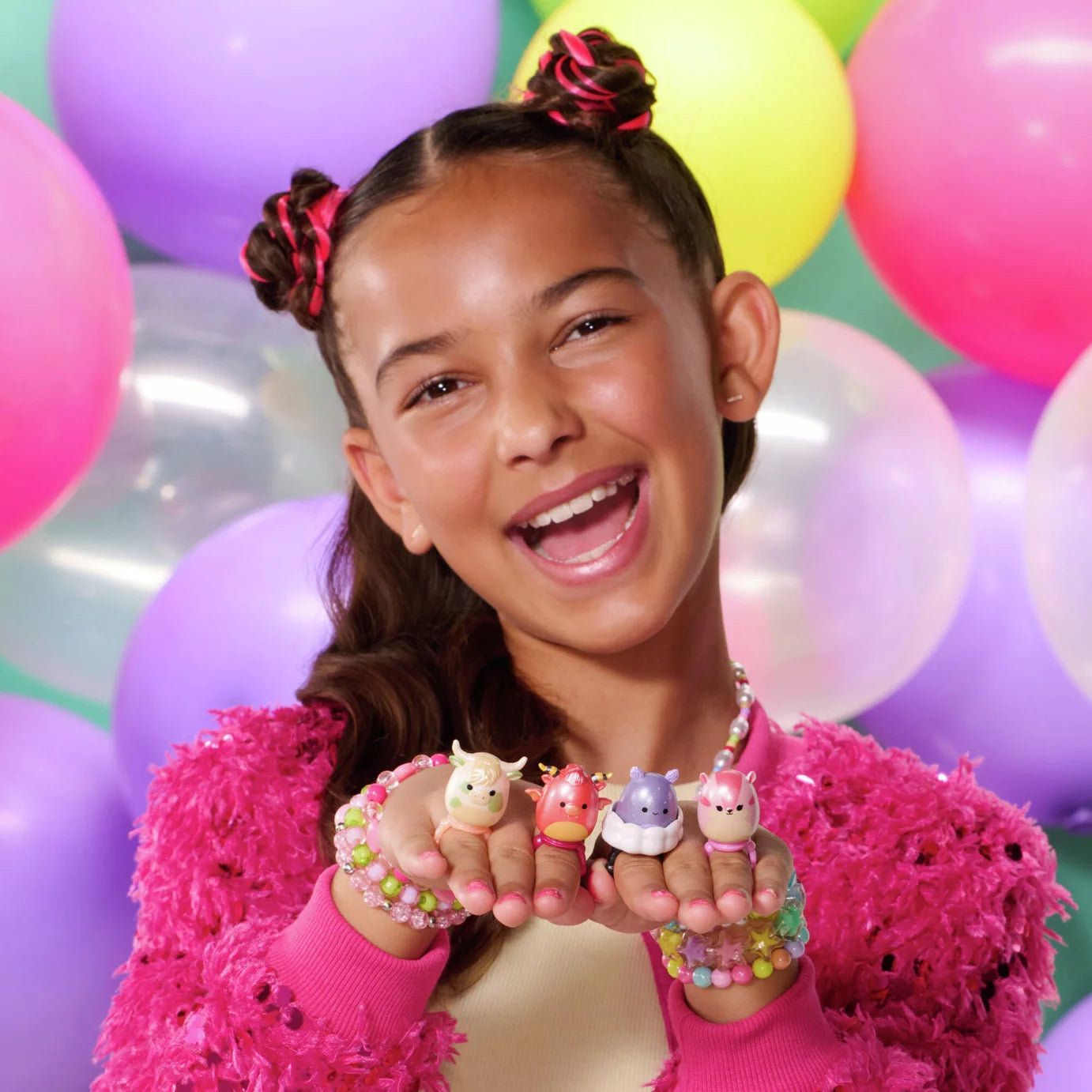 سكويشمالوز - مجموعة سكويش-أ-لونغز 14 شخصية + طقم خواتم + 4 إكسسوارات سلسلة خاصة لعبة