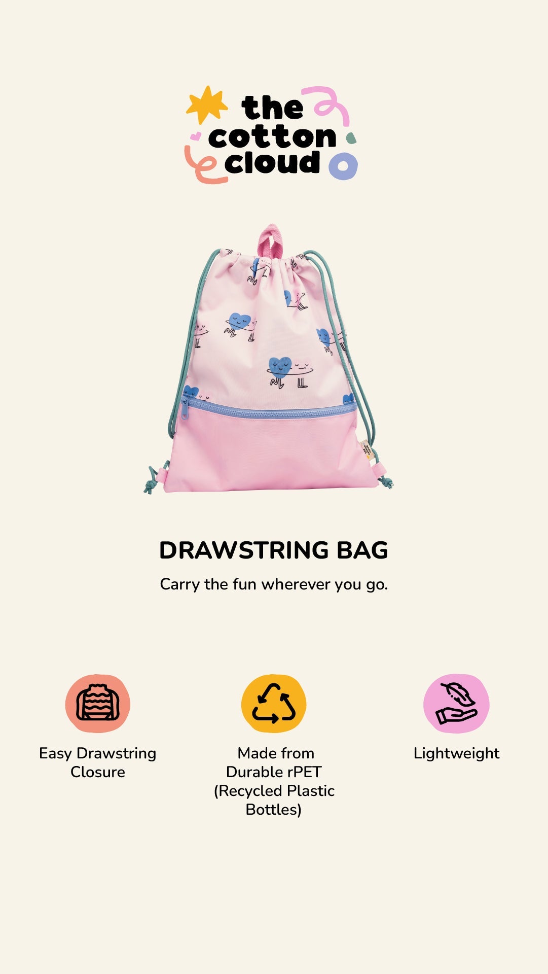 The Cotton Cloud - Dancing Hearts İpli Büzgülü Sırt Çanta