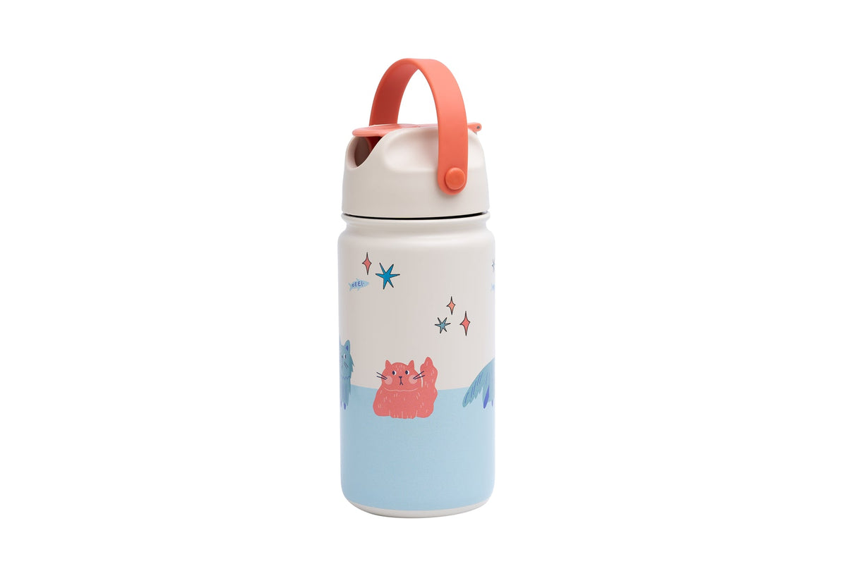 The Cotton Cloud - Meowful Cats 420ML Paslanmaz Çelik Gizli Pipetli Matara