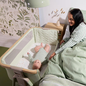 Tutti Bambini Cozee Air 2 Bedside Crib - Drifted Oak / Eucalyptus-Cribs-Drifted Oak / Eucalyptus- | Natural Baby Shower