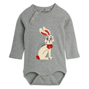 Mini Rodini - Organik pamuklu tavşan body | Gri melanj