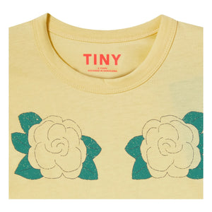 Tinycottons - Organik pamuklu pembe fırfırlı kısa T-shirt | Soluk sarı