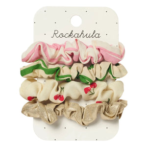 Rockahula Kids - 4'lü çizgili Cherry Kiss scrunchie seti | Ekru