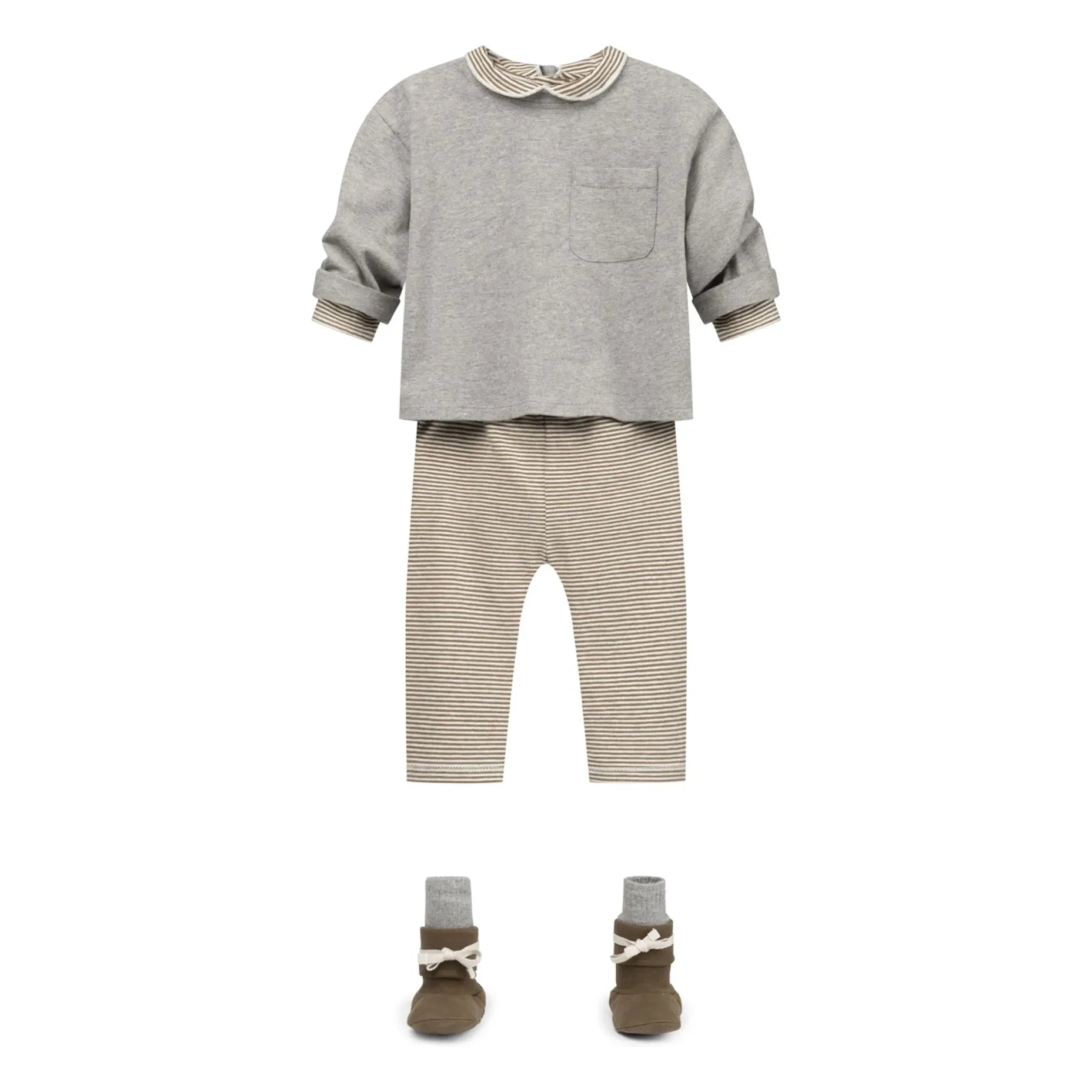 Gray Label - Çizgili Tayt Mini Organik Pamuk | Haki kahverengi