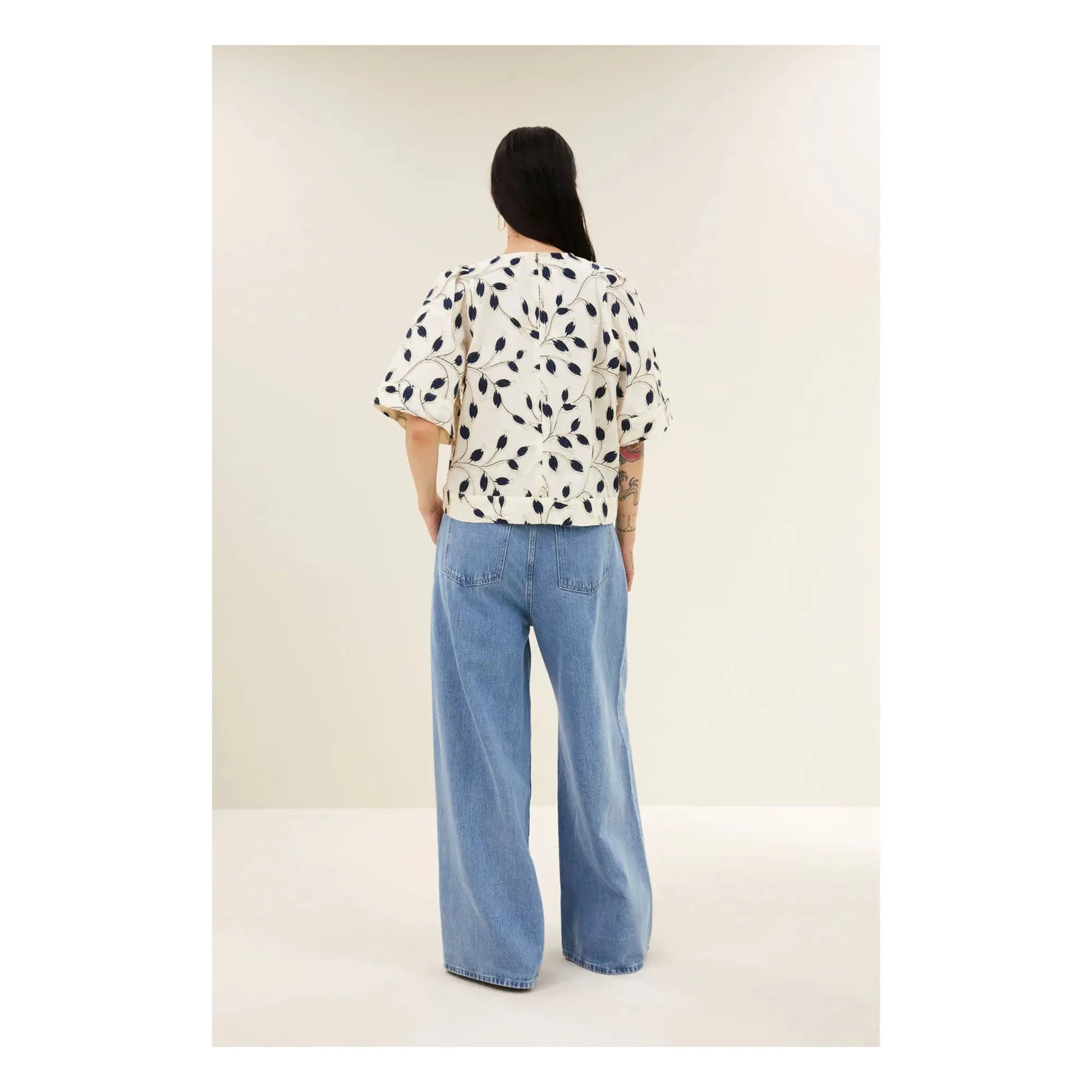 By Bar - Olivia Cotton Botanik Bluz | Gece mavisi