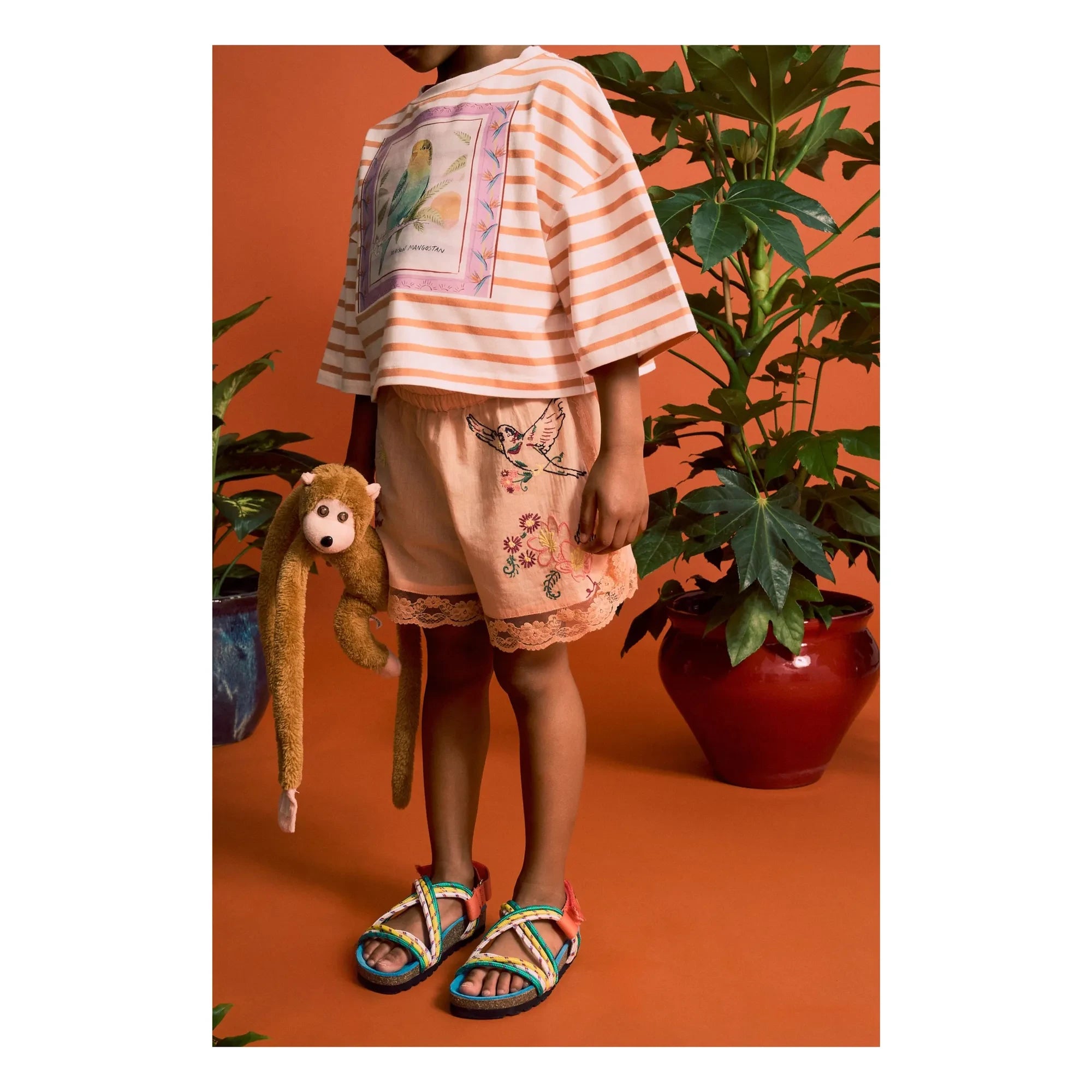 Maison Mangostan - Çizgili Crop Tişört | Turuncu