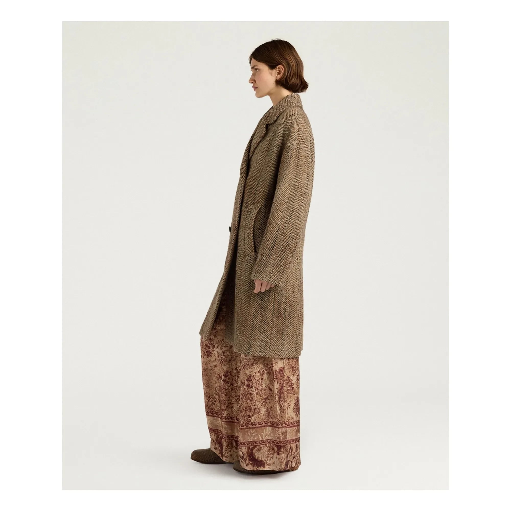 Momoni - Lancaster Herringbone Saf Yün Kaban | Bej