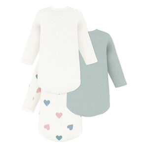 Petit Bateau - 3'lü Çizgili Organik Pamuk Body Seti | Beyaz