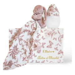 Elhée - Augustin le lapin Toile de Jouy tıbbi silikon bebek biberonu ve uyku arkadaşı seti - Elhée x Tartine et Chocolat | Şeftali