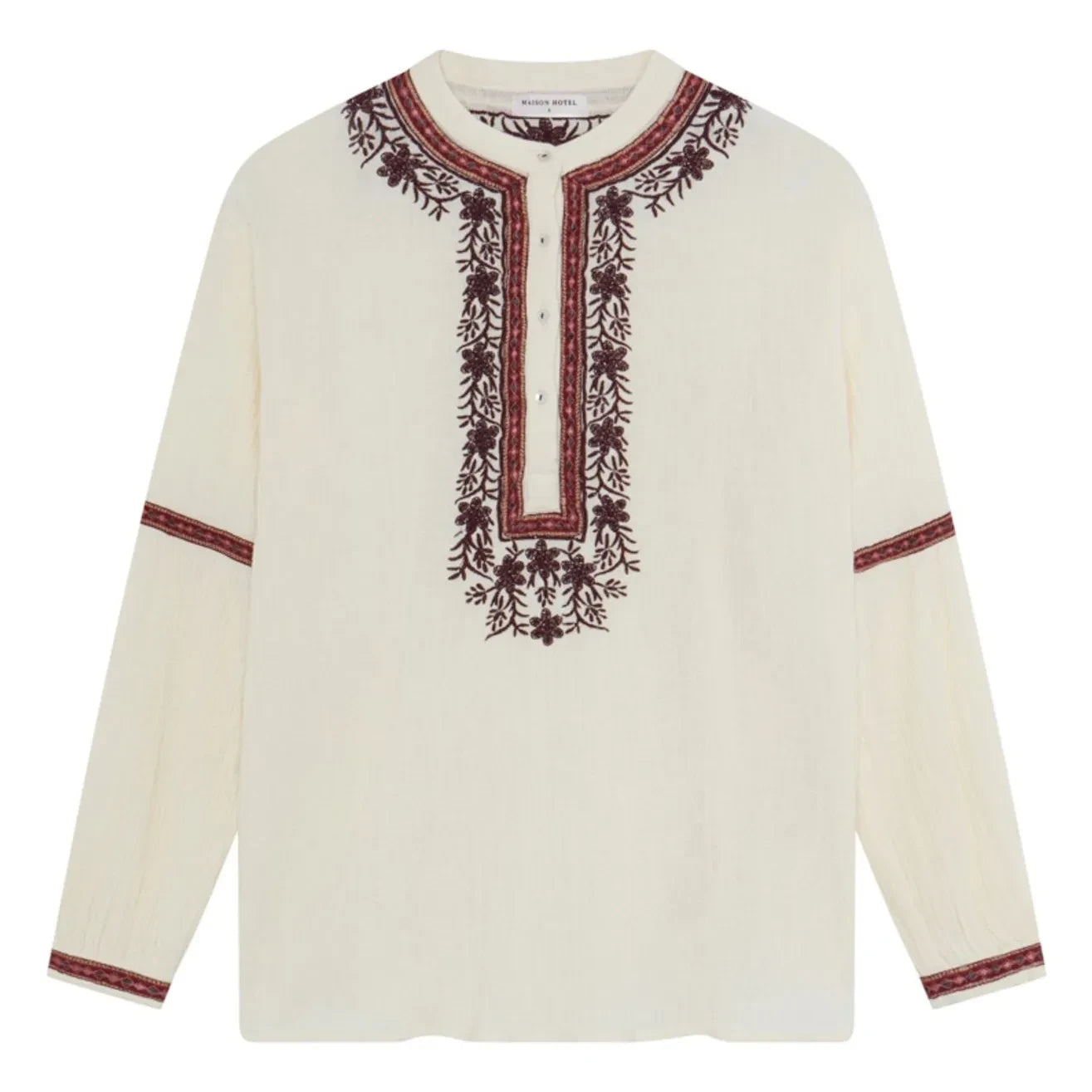 Maison Hotel - Bluz Vineyard Bruna Pamuk krep | Beyaz