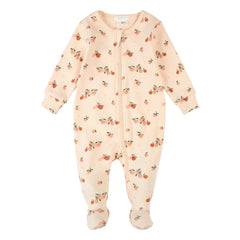 Petit Lem - Ribanalı Ayaklı Pijama Narenciye Organik Pamuk | Soluk Pembe