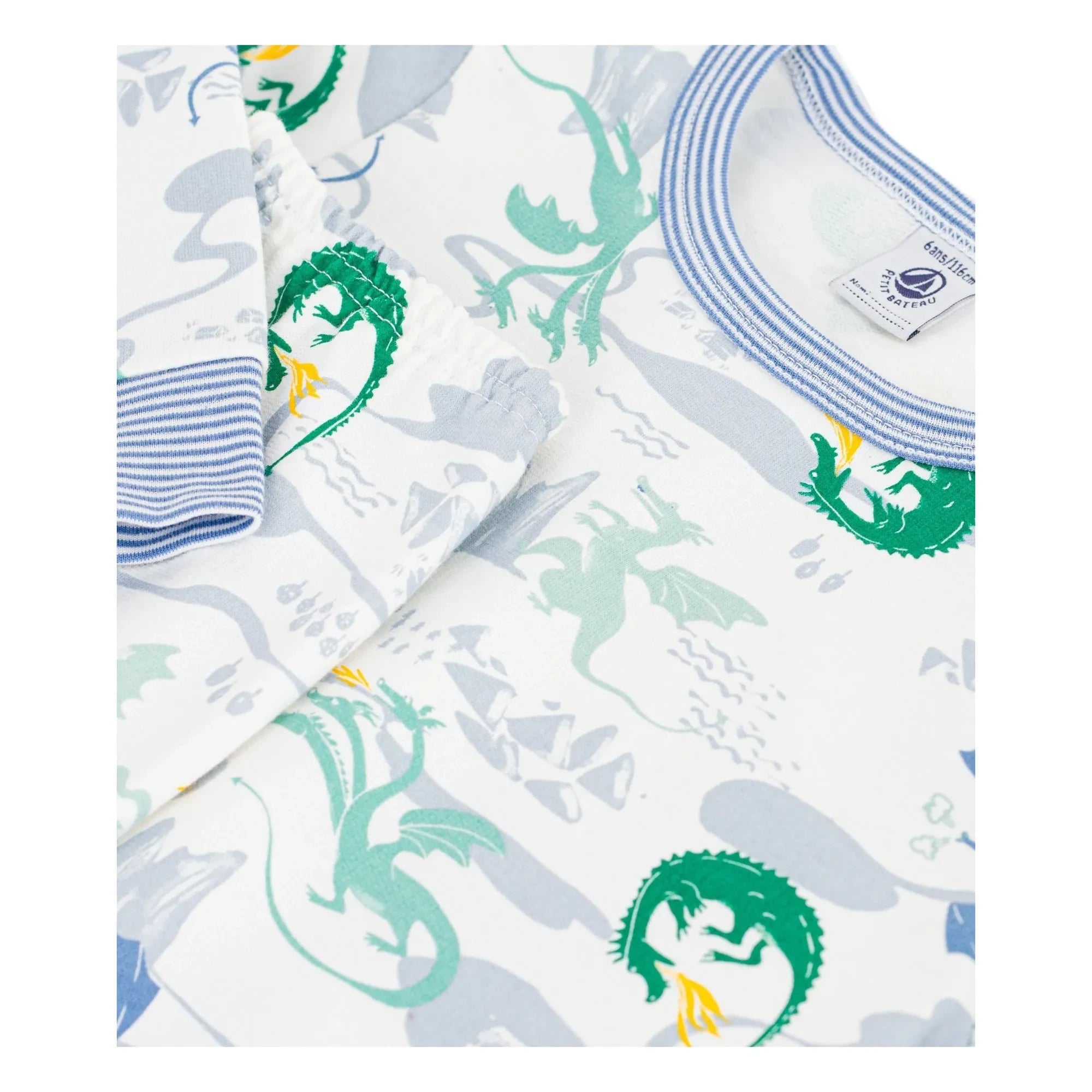 Petit Bateau - Pyjamas Dragons Organik Pamuk | Beyaz
