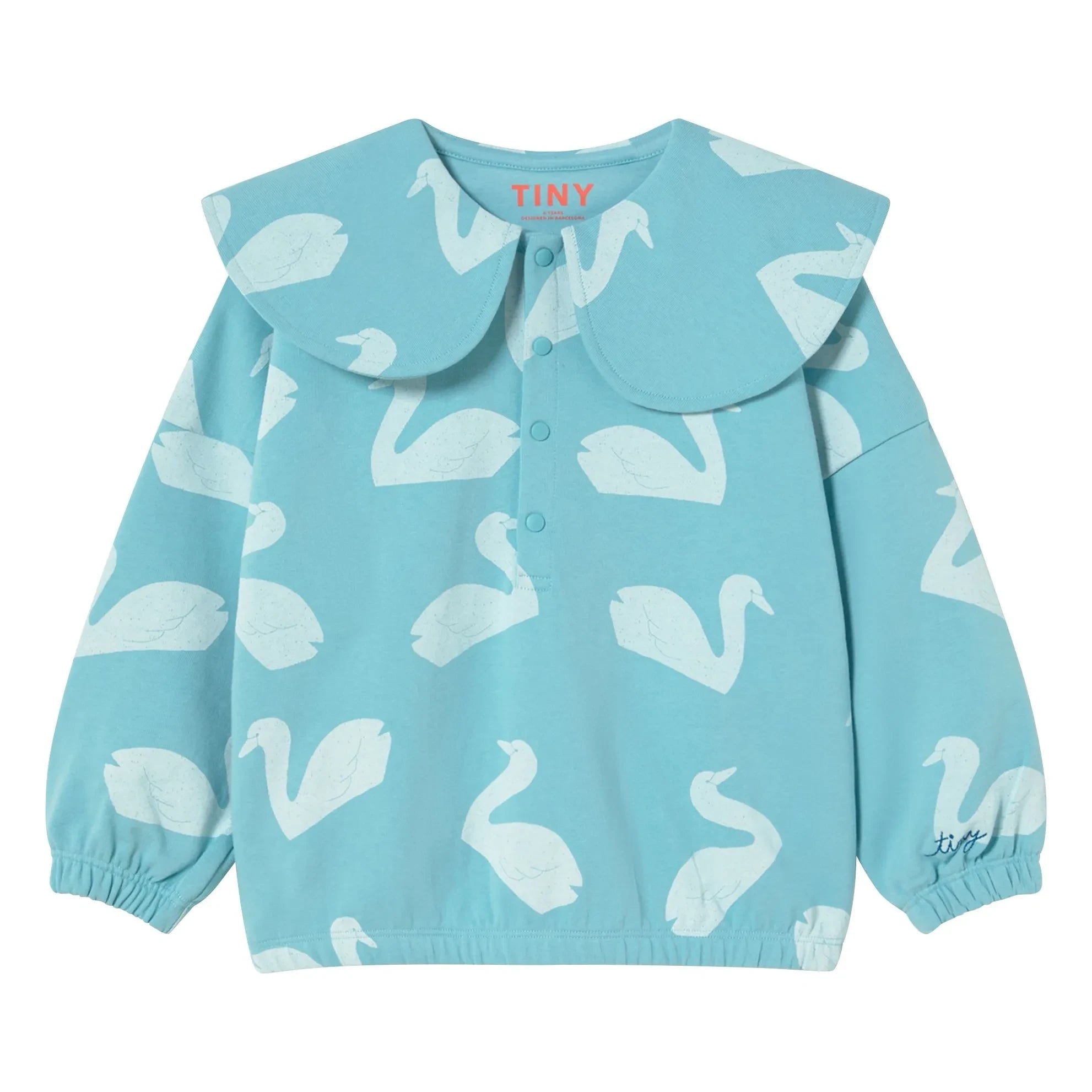 Tinycottons - Düğmeli Yaka Sweatshirt Kuğular | Açık mavi