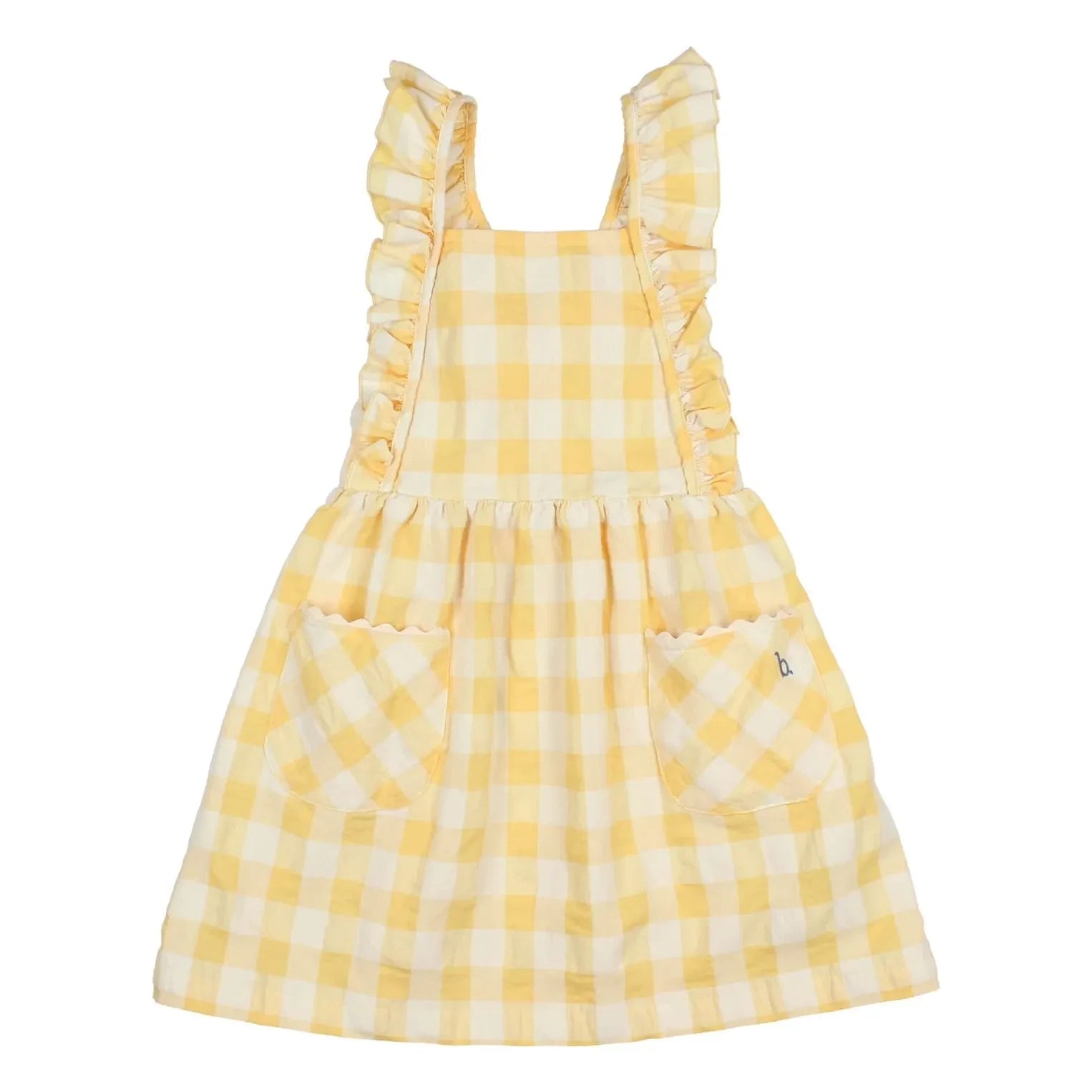 Búho - Seersucker Organik Pamuklu Gingham Elbise | Sarı