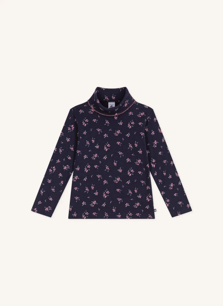 Petit Bateau - Organik pamuk çiçek desenli balıkçı yaka | Gece mavisi