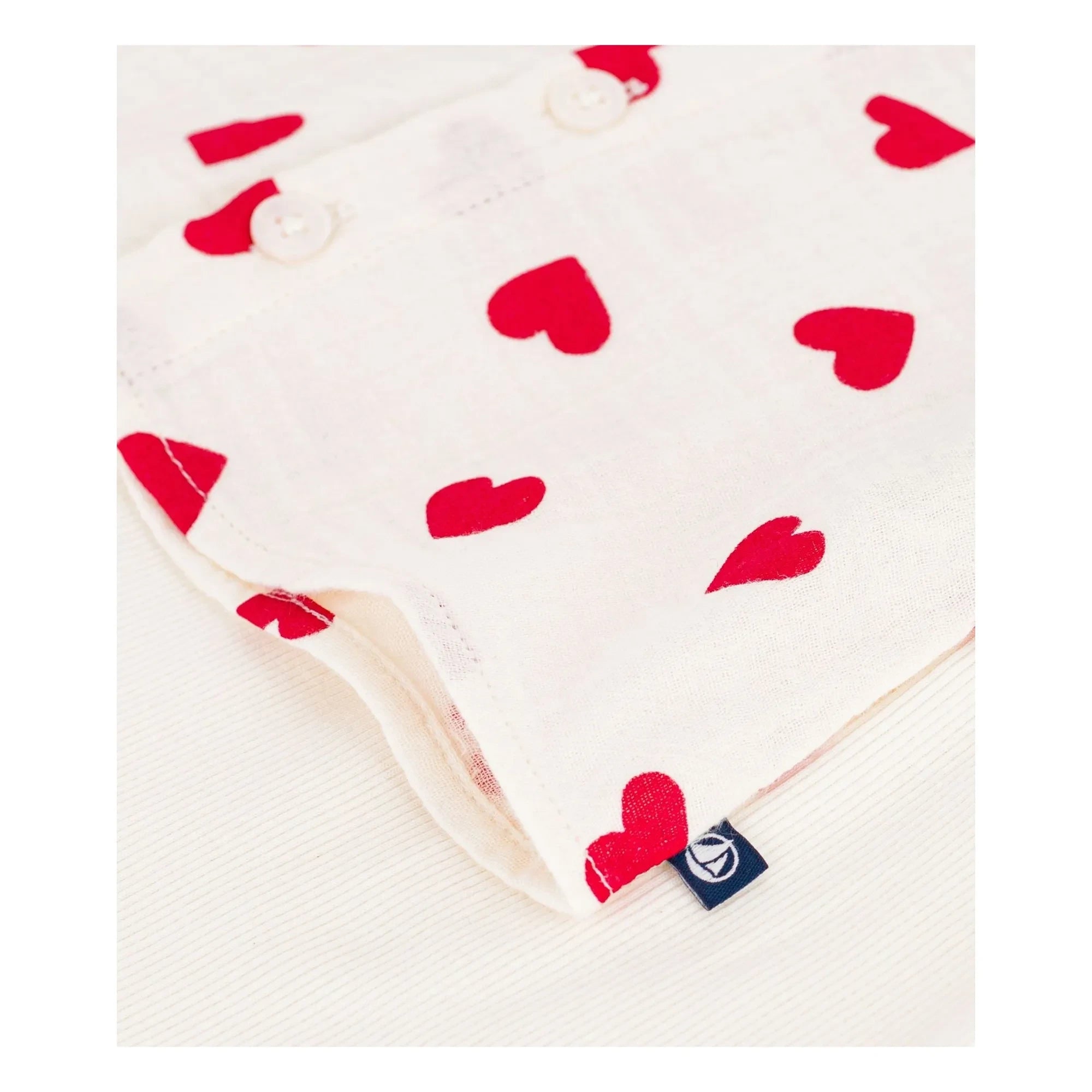 Petit Bateau - Organik Pamuk Gazlı Kalpler Bluz ve Tayt Seti | Ekru
