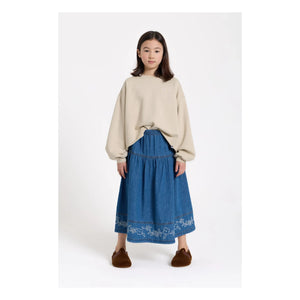 Hundred Pieces - Cally Nakışlı Etek | Denim mavi