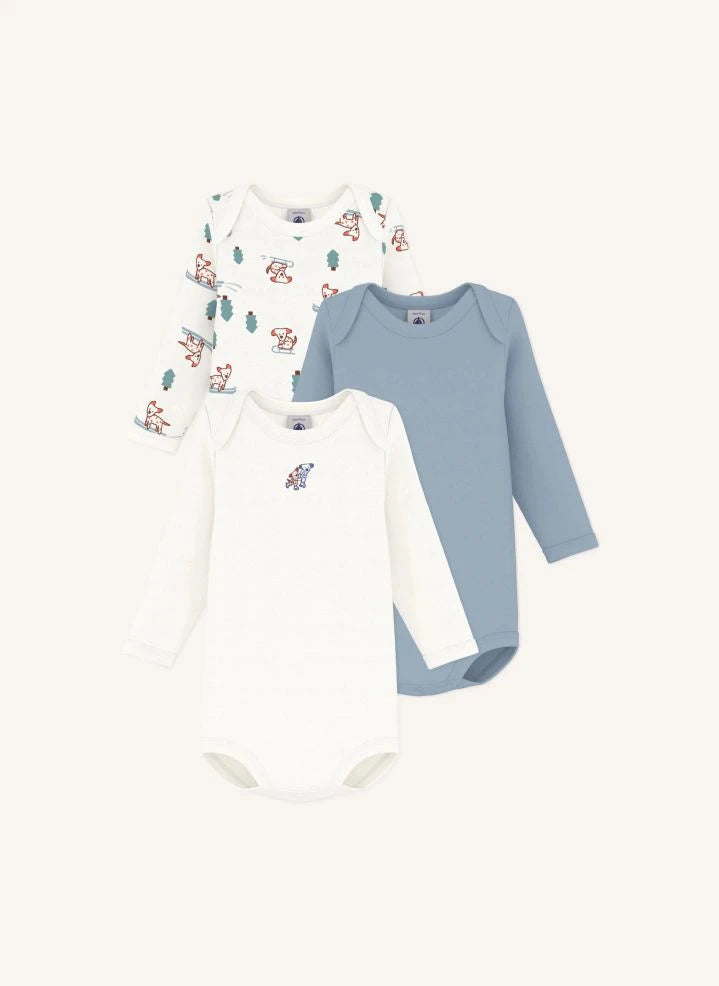 Petit Bateau - طقم 3 قطع من تيشيرتات قطنية عضوية للكلاب | أبيض