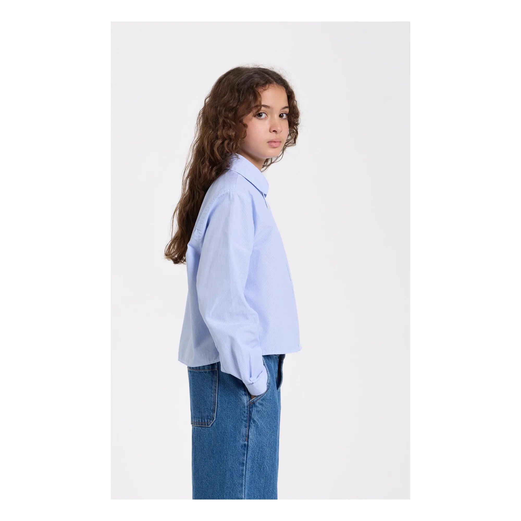 Smallable Kid - Clara Çizgili Kısa Gömlek | Açık Mavi