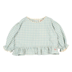 Búho - 3/4 Kollu Pötikareli Seersucker Bluz | Aqua