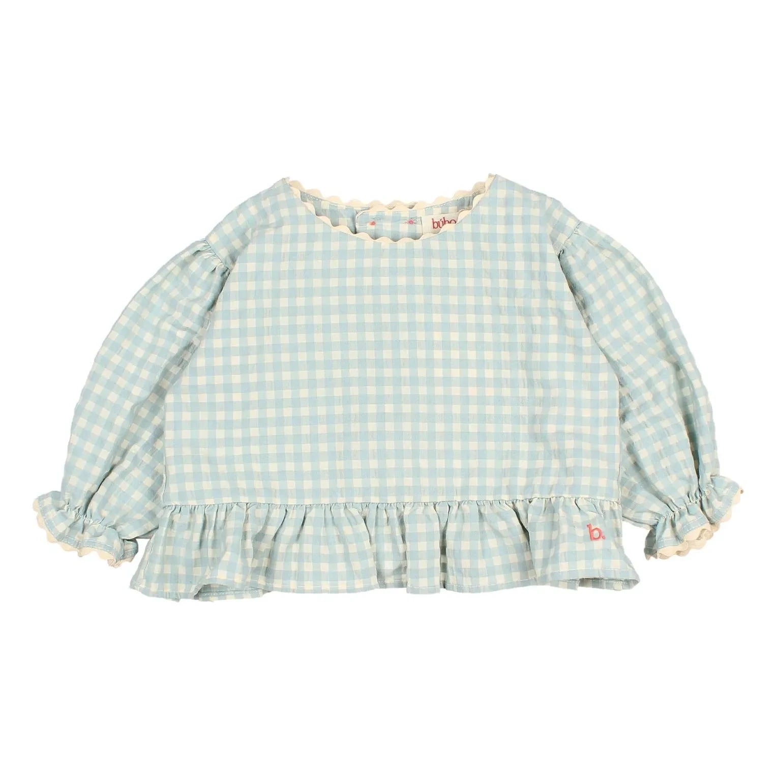 Búho - 3/4 Kollu Pötikareli Seersucker Bluz | Aqua