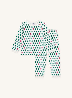 Petit Bateau - Köknar Ağacı Pijamalar Kadife Organik Pamuk | Beyaz