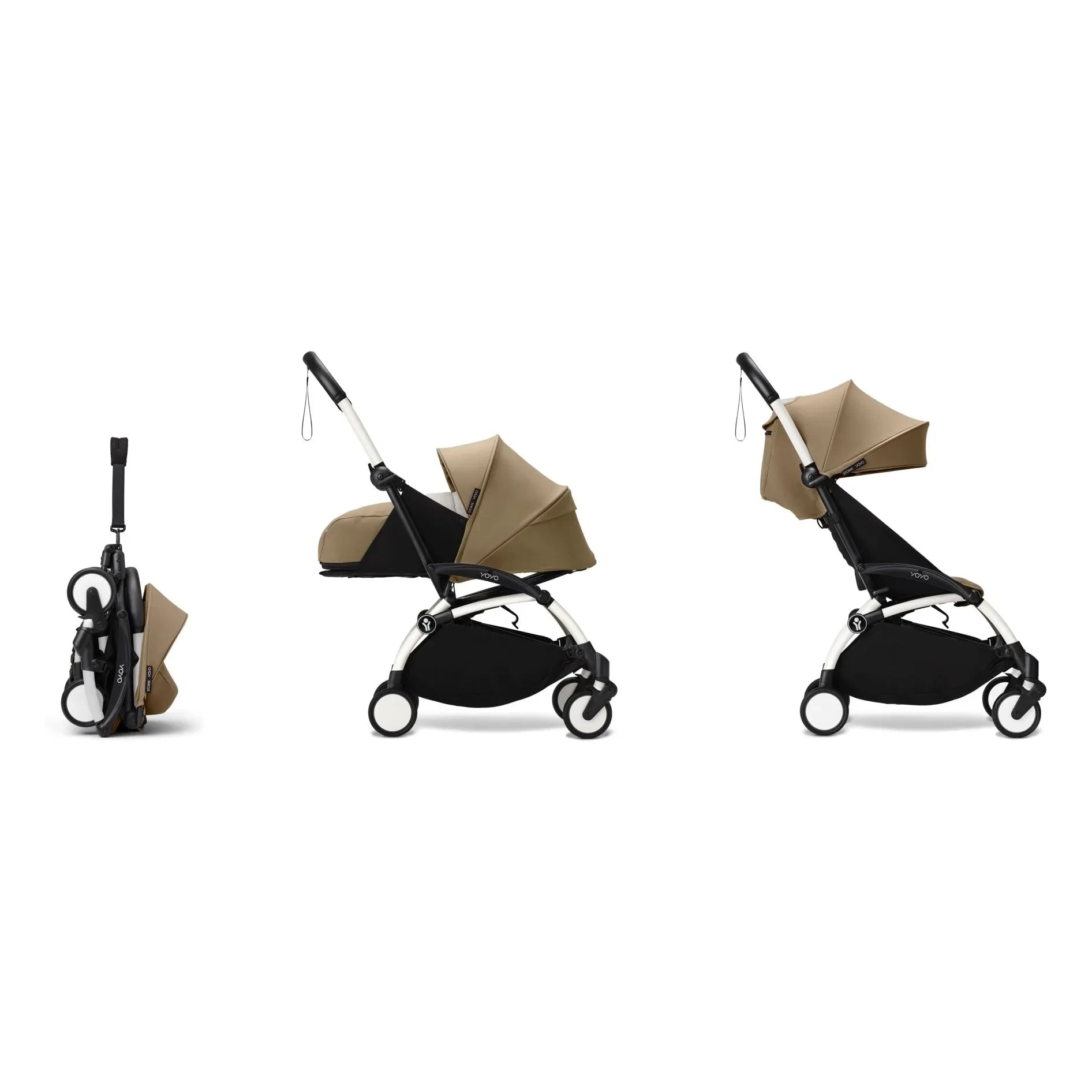 Stokke® - YOYO³ tam bebek arabası 0+ ve 6+ Beyaz çerçeve | Toffee