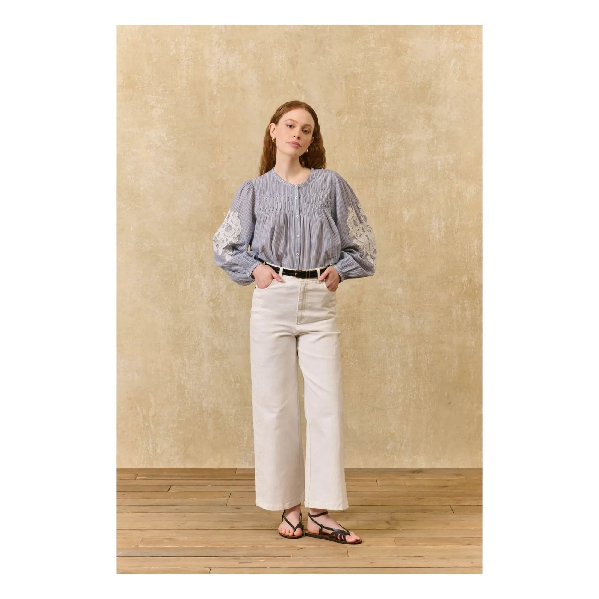 Louise Misha - Jally Çizgili Organik Pamuk Bluz | Mavi