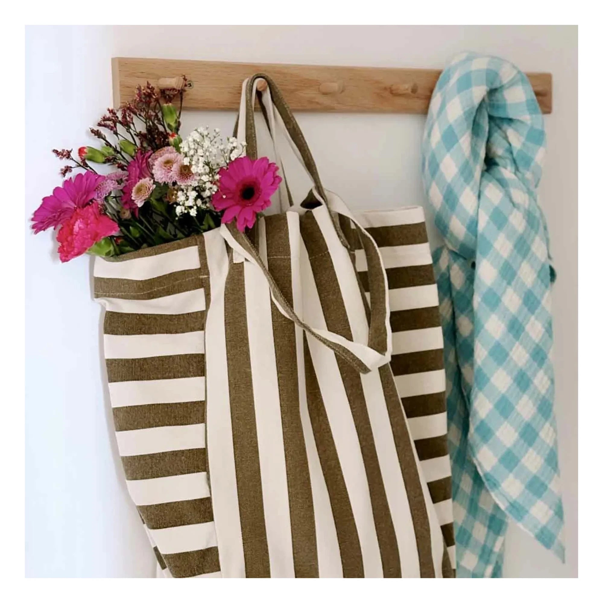 Rose in April - Elisabeth çizgili tote çanta | Zeytin