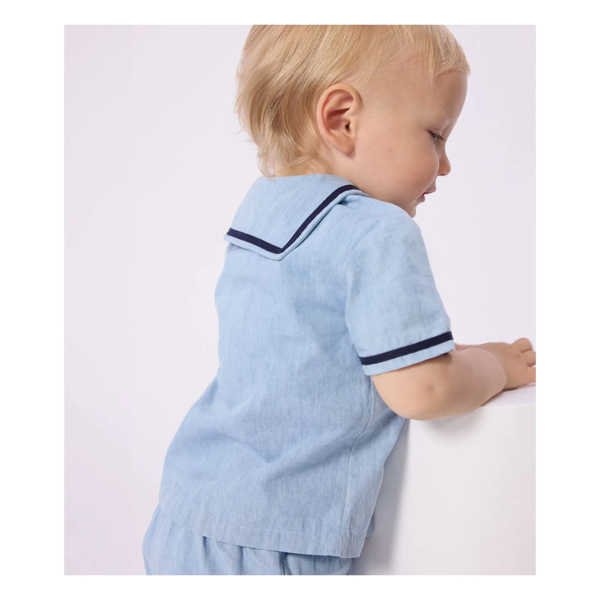Petit Bateau - Chambray Üst ve Yaka Seti | Açık Mavi