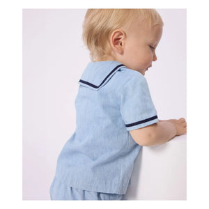 Petit Bateau - Chambray Üst ve Yaka Seti | Açık Mavi