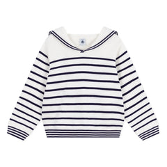 Petit Bateau - Organik pamuklu çizgili bisiklet yaka kazak | Beyaz