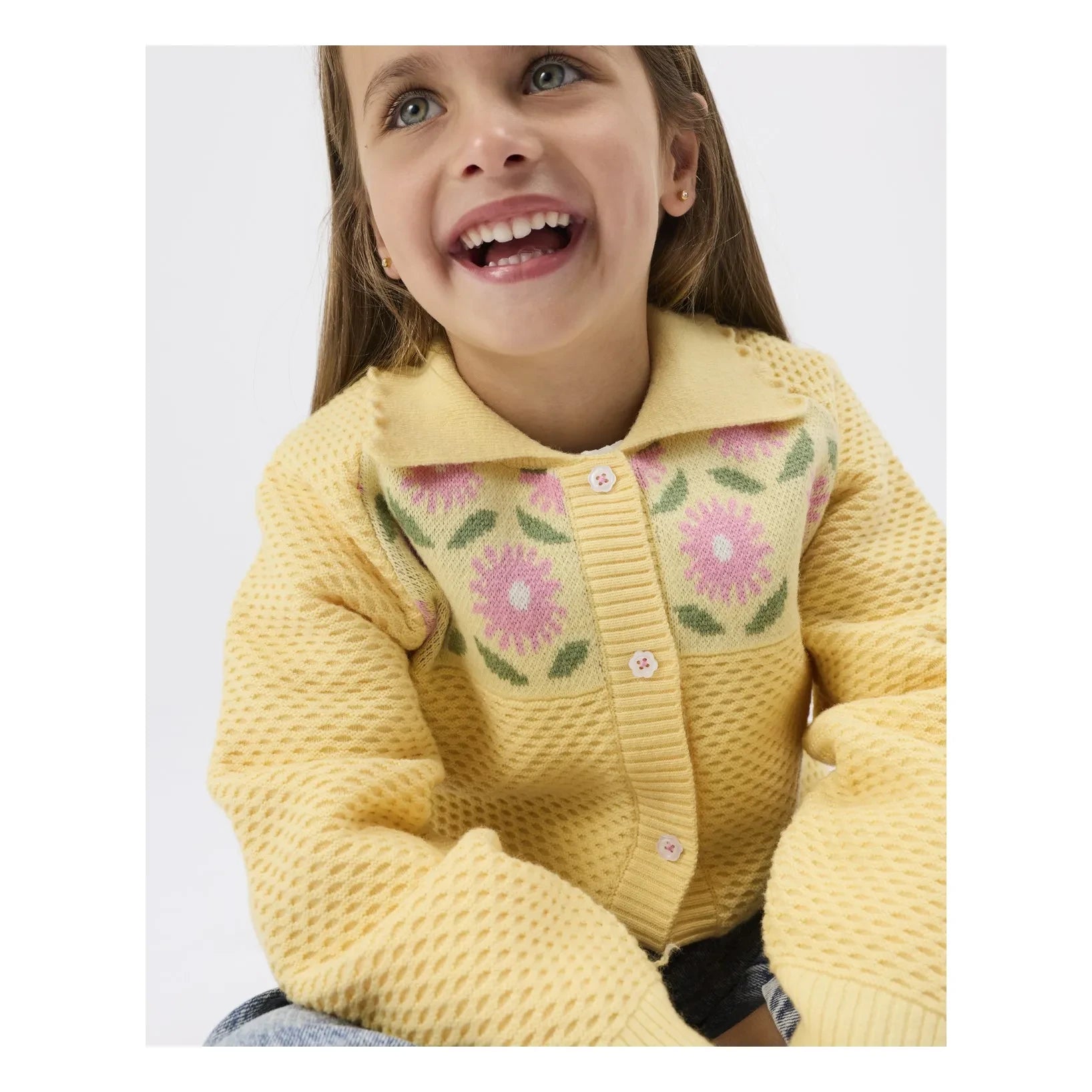 Goldie + Ace - Soluk Sarı Çiçekli Hırka