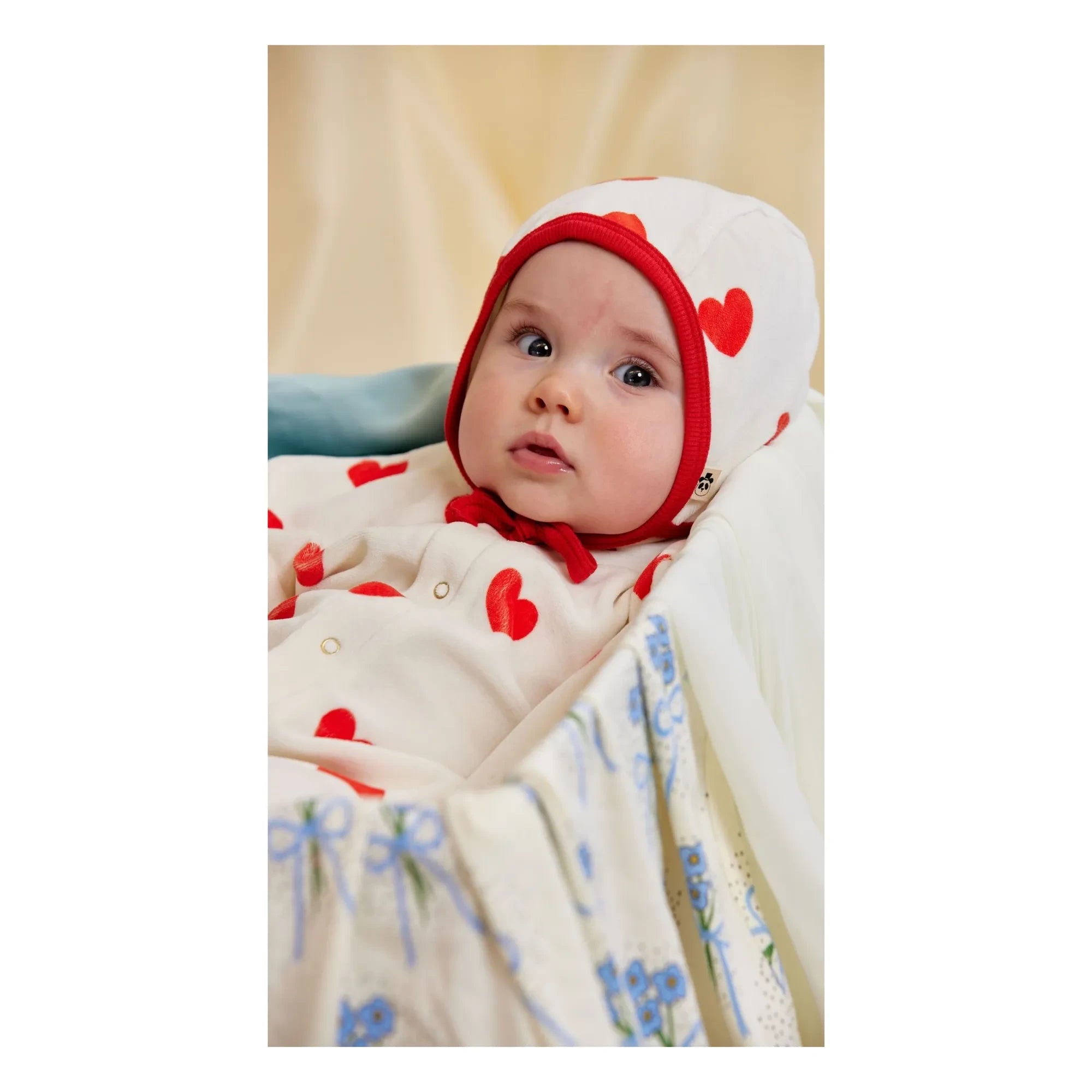 Mini Rodini - Béguin Kalp Desenli Organik Pamuk | White