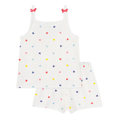Petit Bateau - Kalp Baskılı Kısa Pijama Atlet | Beyaz