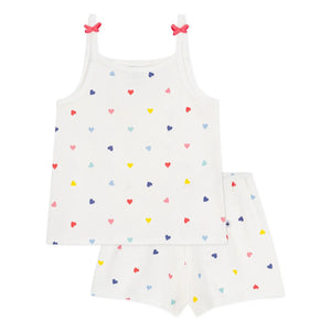 Petit Bateau - Kalp Baskılı Kısa Pijama Atlet | Beyaz