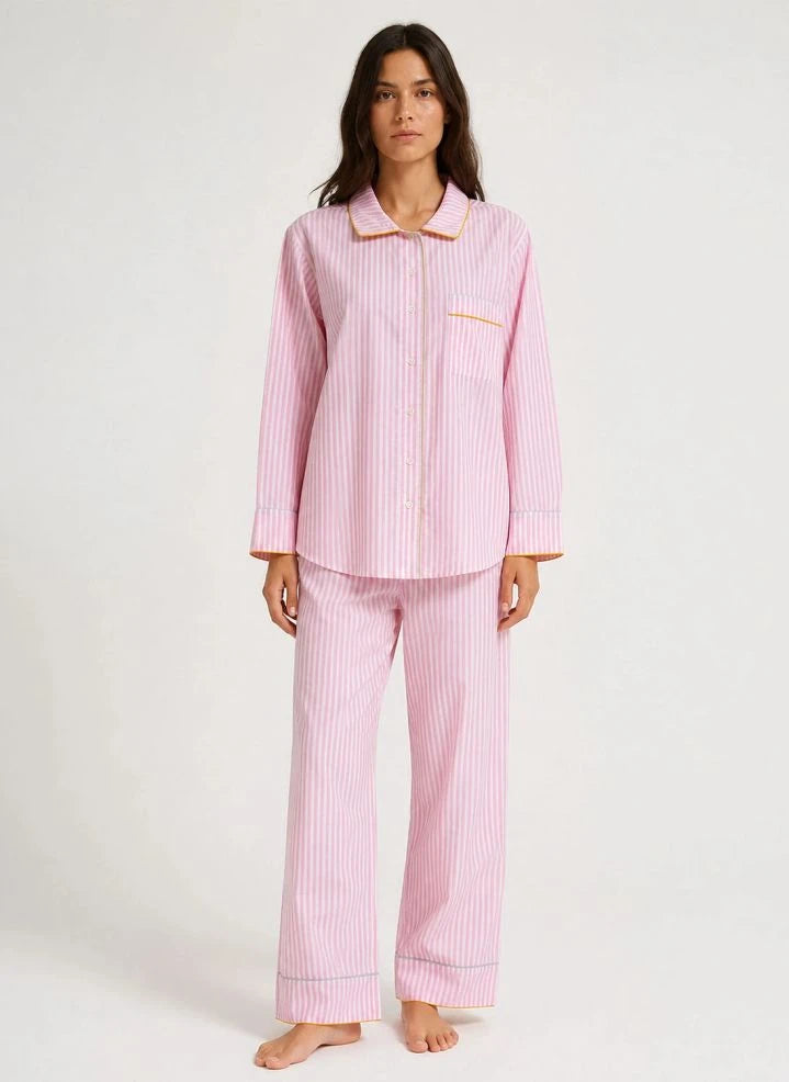 Folkloore - بيجامة مخططة - مجموعة النساء | وردي باهت