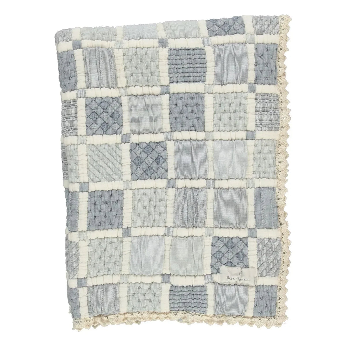 Bebe Organic - Mai Organik Pamuk Patchwork Battaniye | Mavi