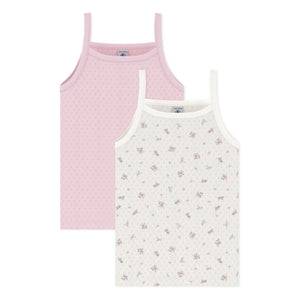 Petit Bateau - Papatya Desenli Açık İşlemeli Atlet Üstler | Pembe