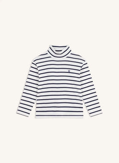 Petit Bateau - Organik pamuklu çizgili balıkçı yaka | Beyaz