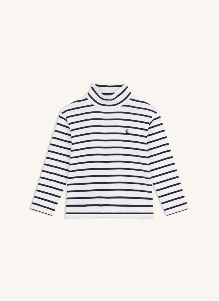 Petit Bateau - Organik pamuklu çizgili balıkçı yaka | Beyaz